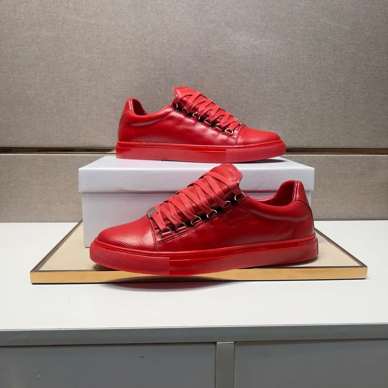 Red Monochromatic Lace-Up Low-Top Sneaker 5