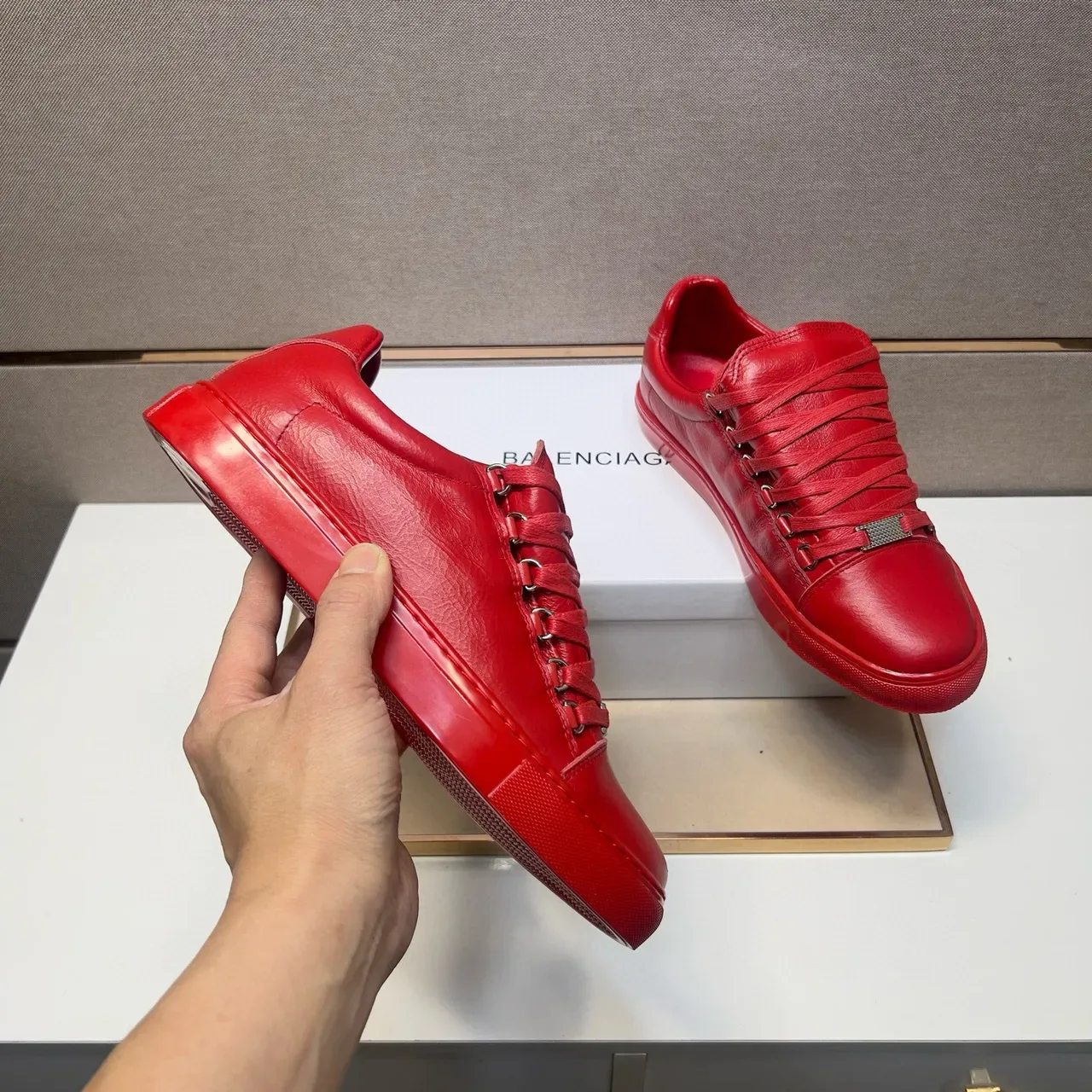 Red Monochromatic Lace-Up Low-Top Sneaker 7