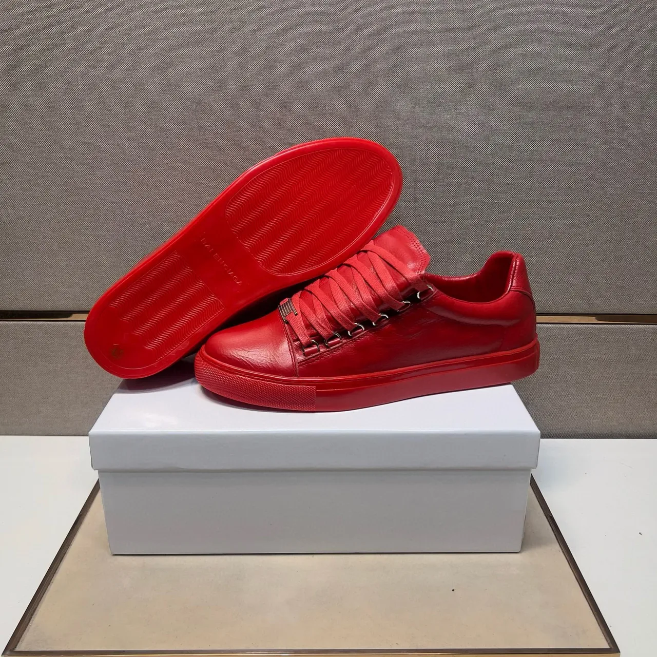 Red Monochromatic Lace-Up Low-Top Sneaker 8
