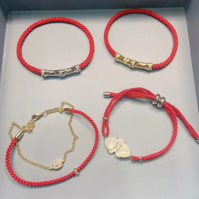 Red Navy Braided Cord Bamboo-Style Clasp Bracelet 2