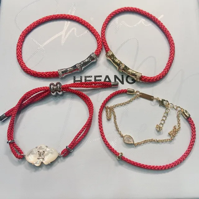 Red Navy Braided Cord Bamboo-Style Clasp Bracelet 4