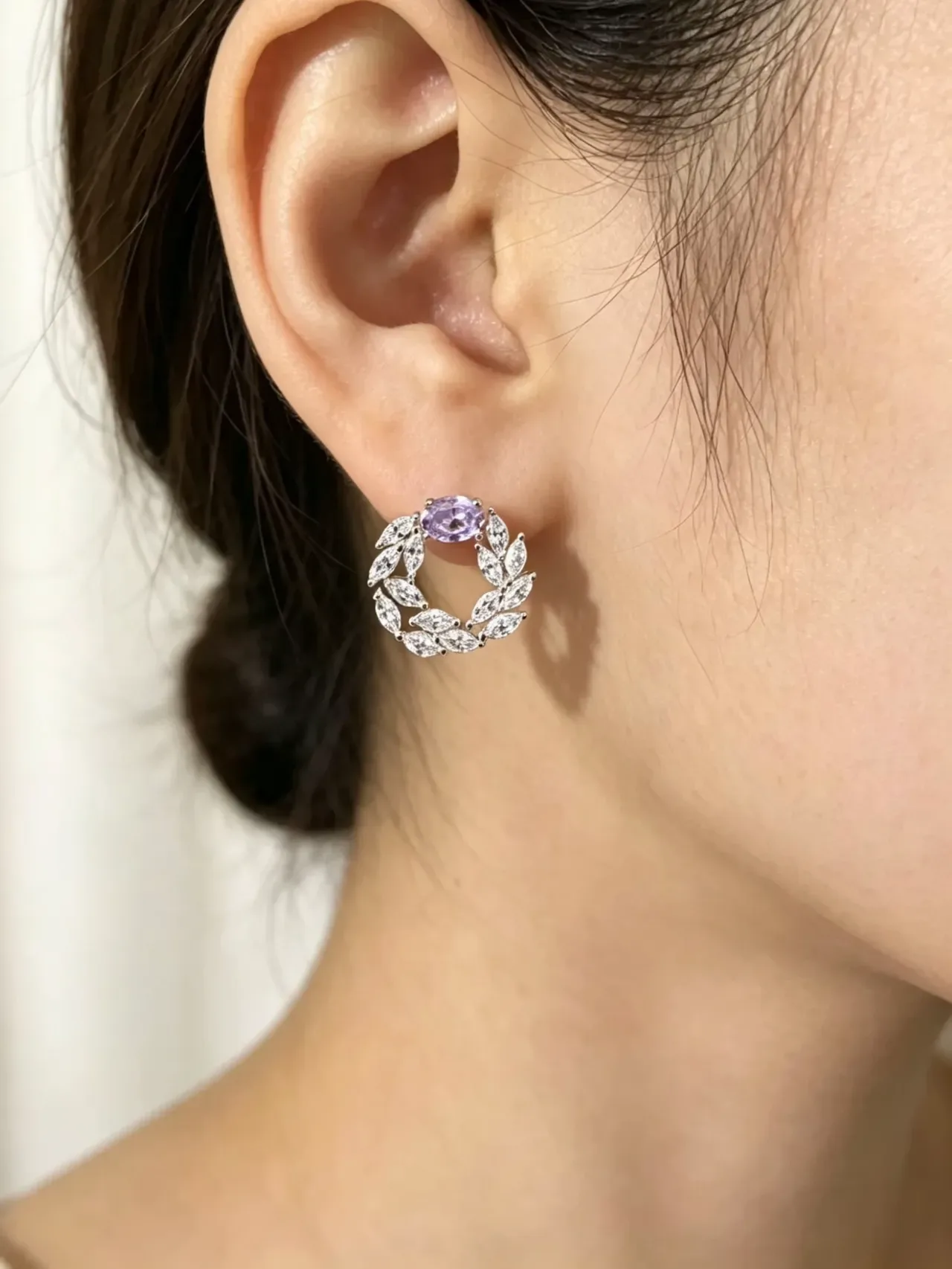 Red Silver Hoop Gemstone-Encrusted Earrings 3