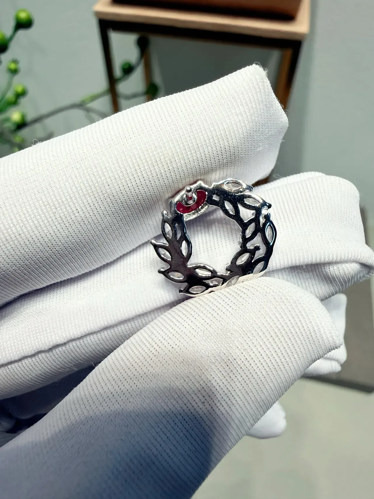 Red Silver Hoop Gemstone-Encrusted Earrings 6
