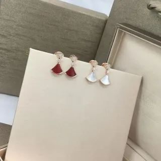 Red White Fan-Shaped Pendant Pavé Crystal Top Earrings