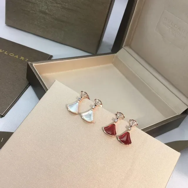Red White Fan-Shaped Pendant Pavé Crystal Top Earrings 5