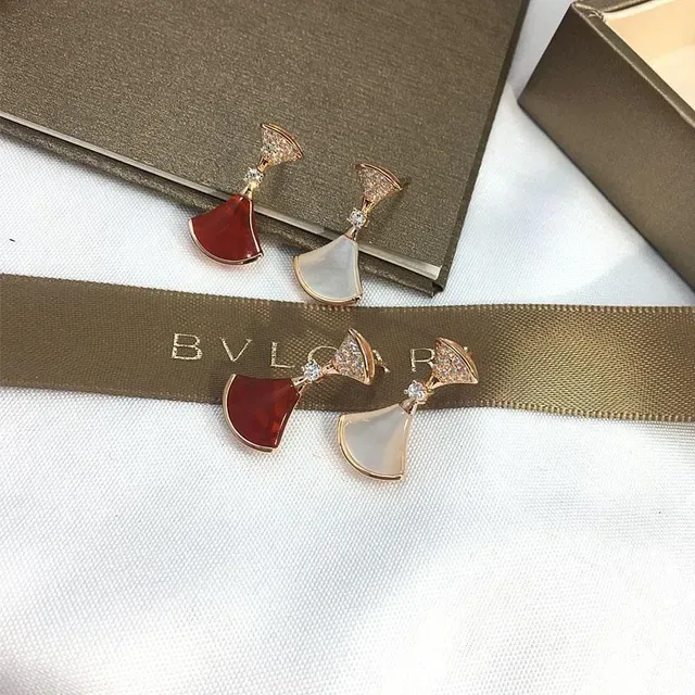 Red White Fan-Shaped Pendant Pavé Crystal Top Earrings 6
