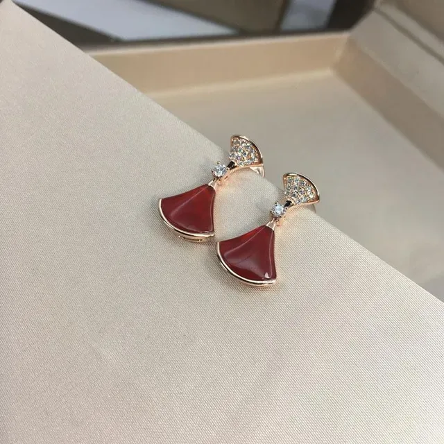Red White Fan-Shaped Pendant Pavé Crystal Top Earrings 8