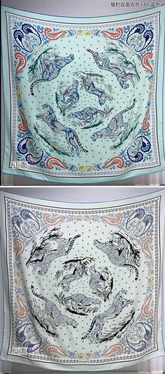 Cachecol de seda reversível com estampagem de cheetah e paisley 4