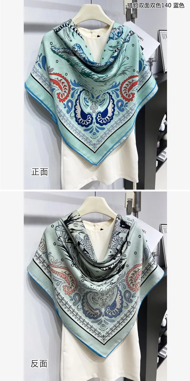 Cachecol de seda reversível com estampagem de cheetah e paisley 9