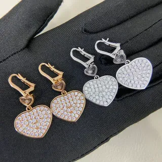 Rose Gold and Silver Tone Pavé Heart Dangling Earrings