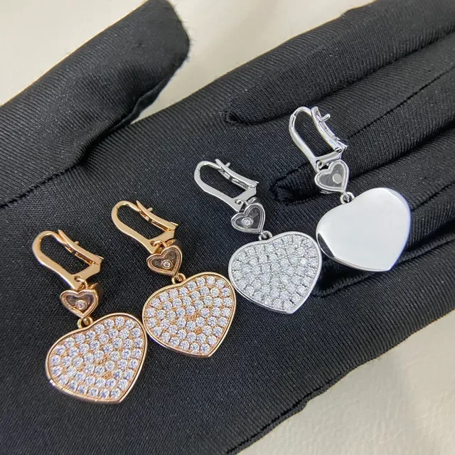 Rose Gold and Silver Tone Pavé Heart Dangling Earrings 3