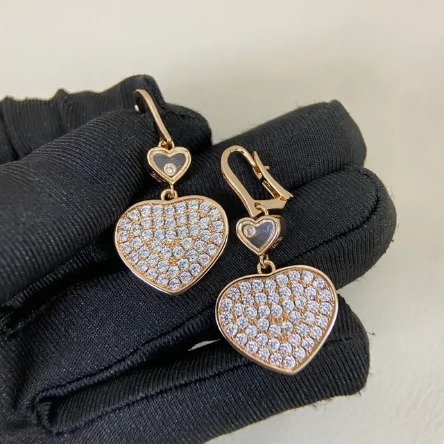 Rose Gold and Silver Tone Pavé Heart Dangling Earrings 5
