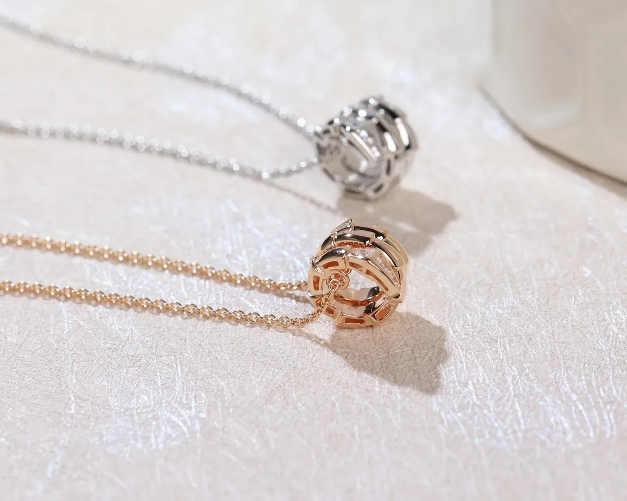 Rose Gold and Silver Tone Sculpted Diamond Pendant Necklaces 2