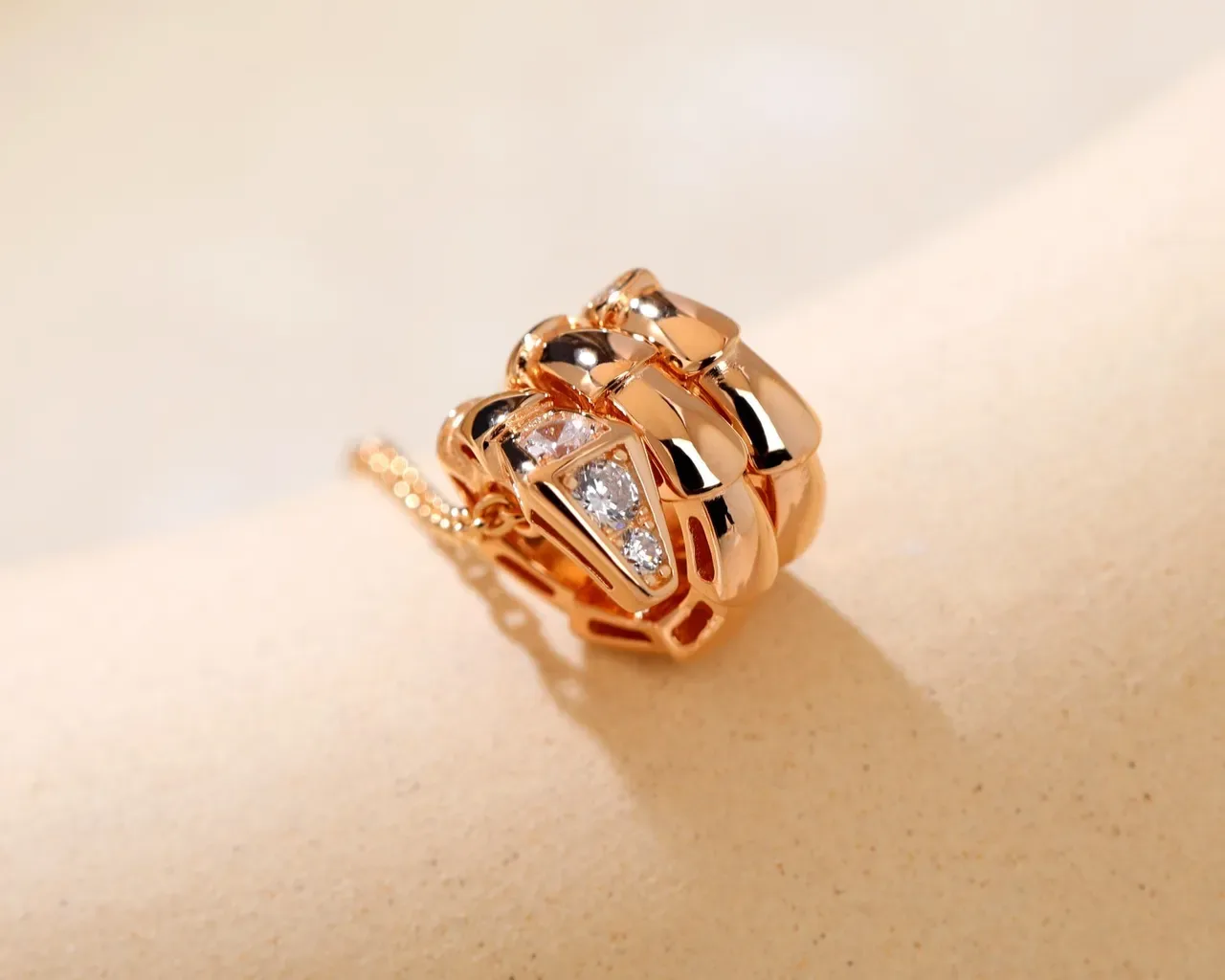 Rose Gold and Silver Tone Sculpted Diamond Pendant Necklaces 3