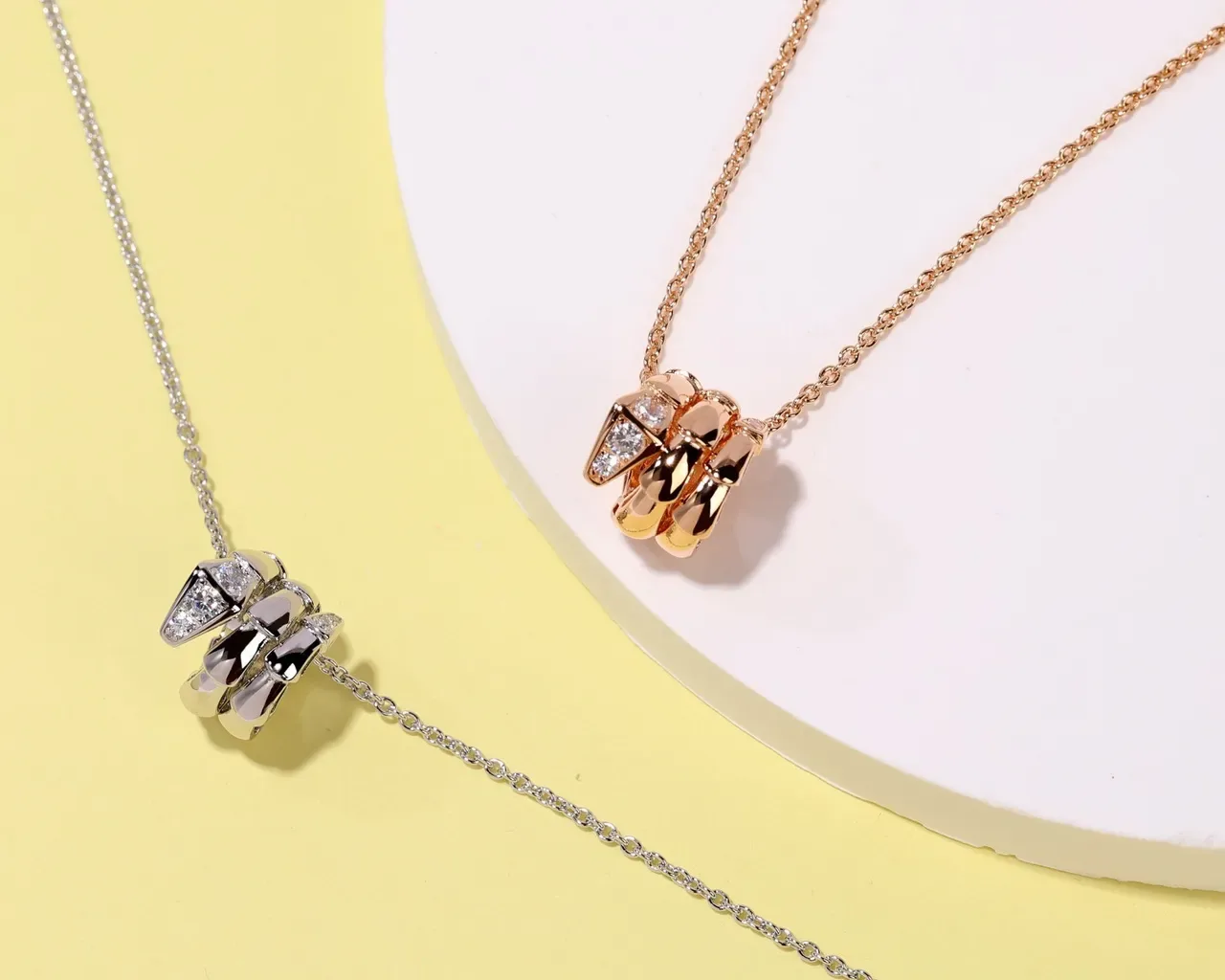Rose Gold and Silver Tone Sculpted Diamond Pendant Necklaces 5