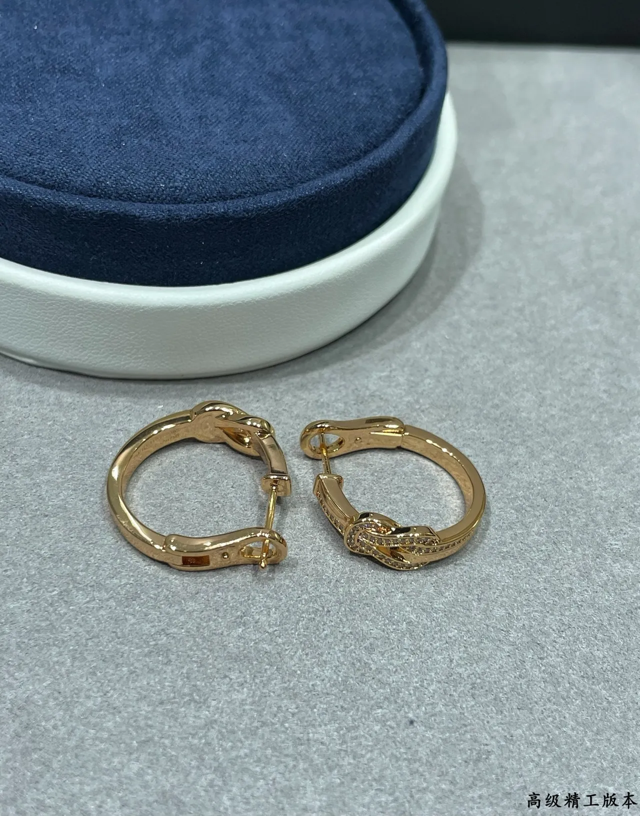 Rose Gold Pavé Knot Motif Hoop Earrings 4