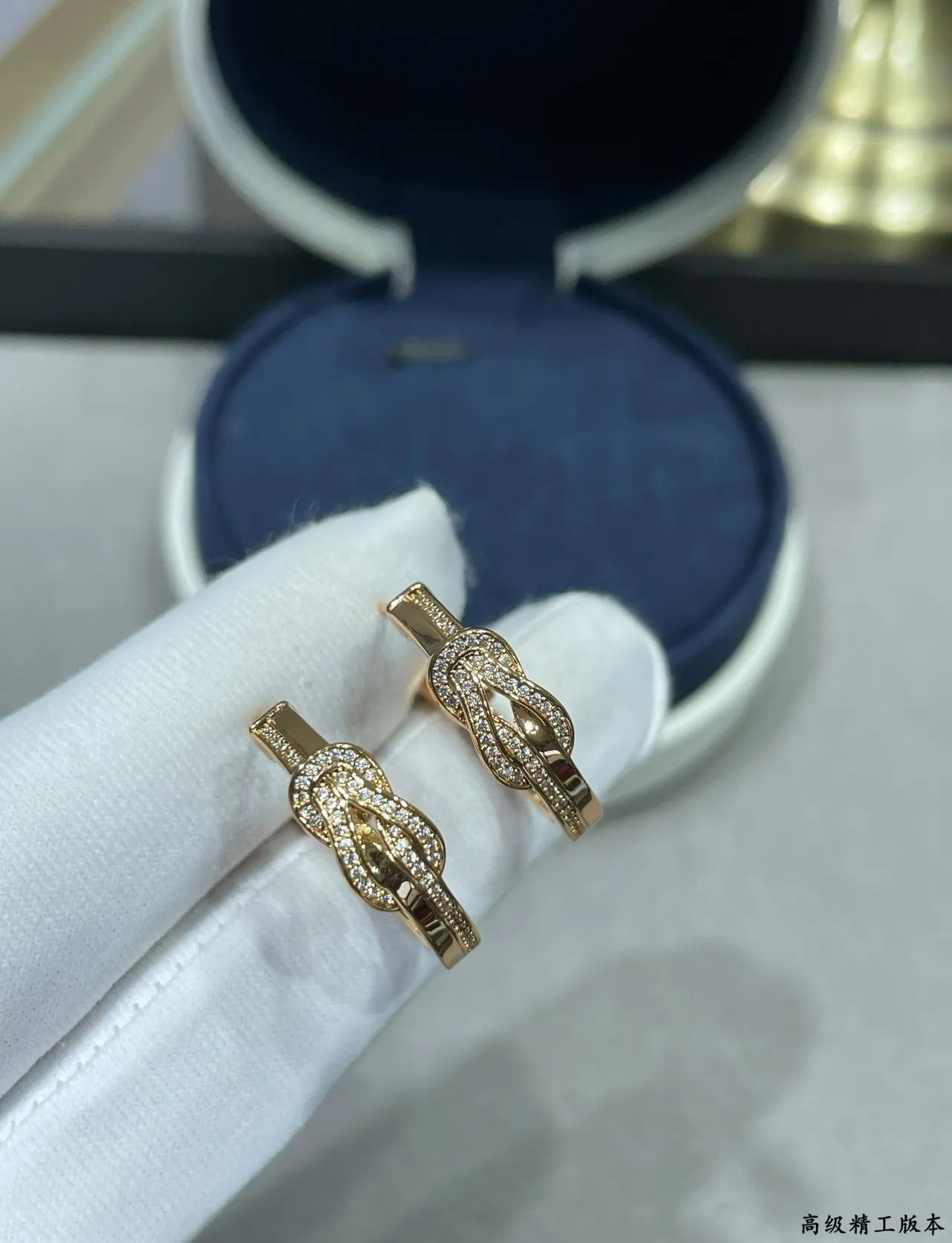 Rose Gold Pavé Knot Motif Hoop Earrings 7