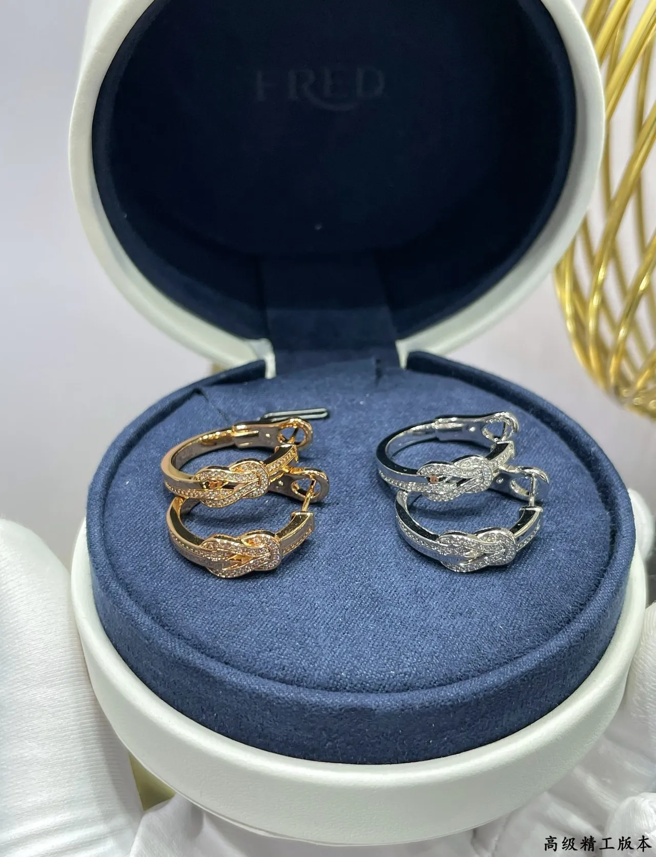 Rose Gold Pavé Knot Motif Hoop Earrings 8