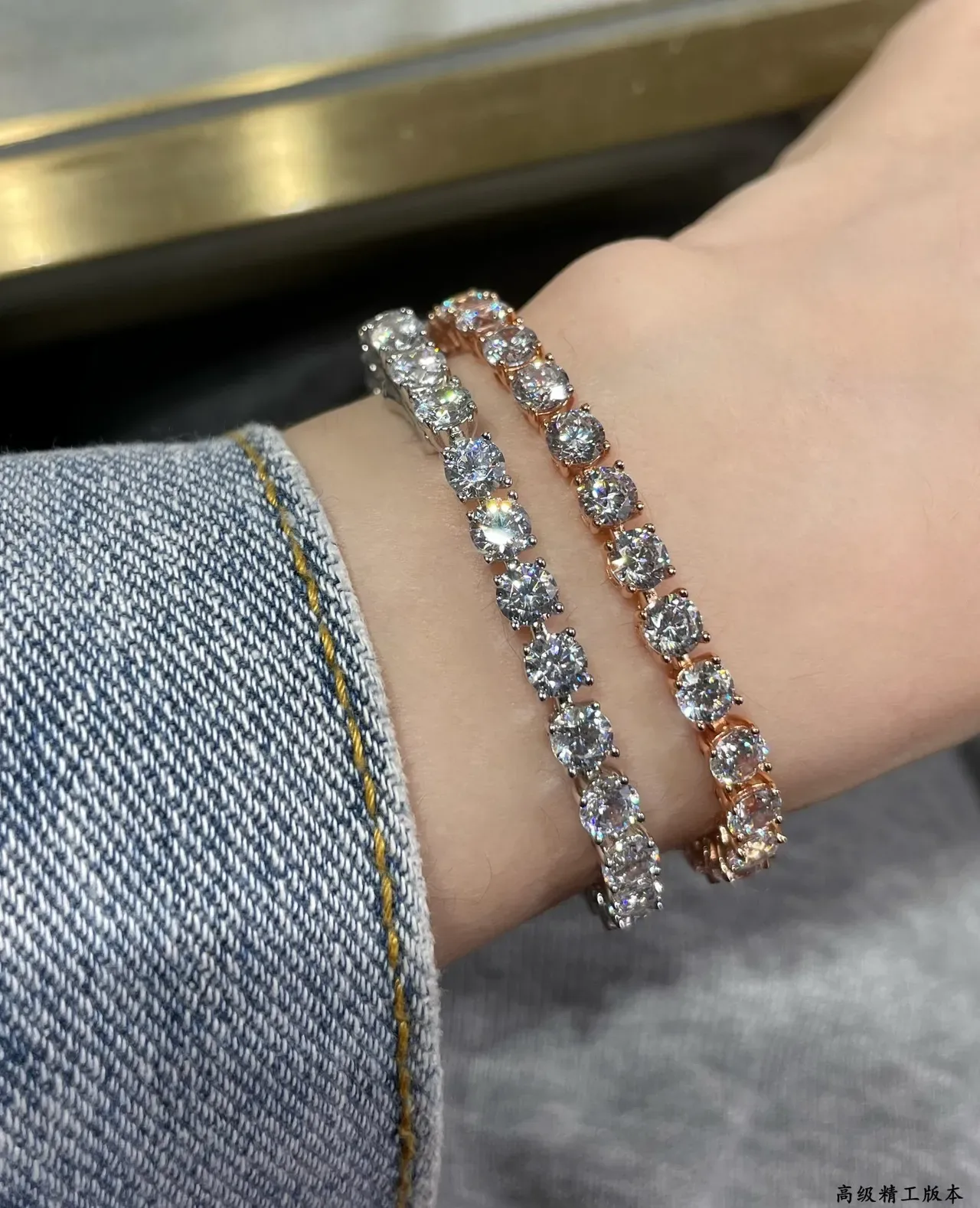Rose Gold-Tone Pave-Set Double-Row Bangle Bracelets 8