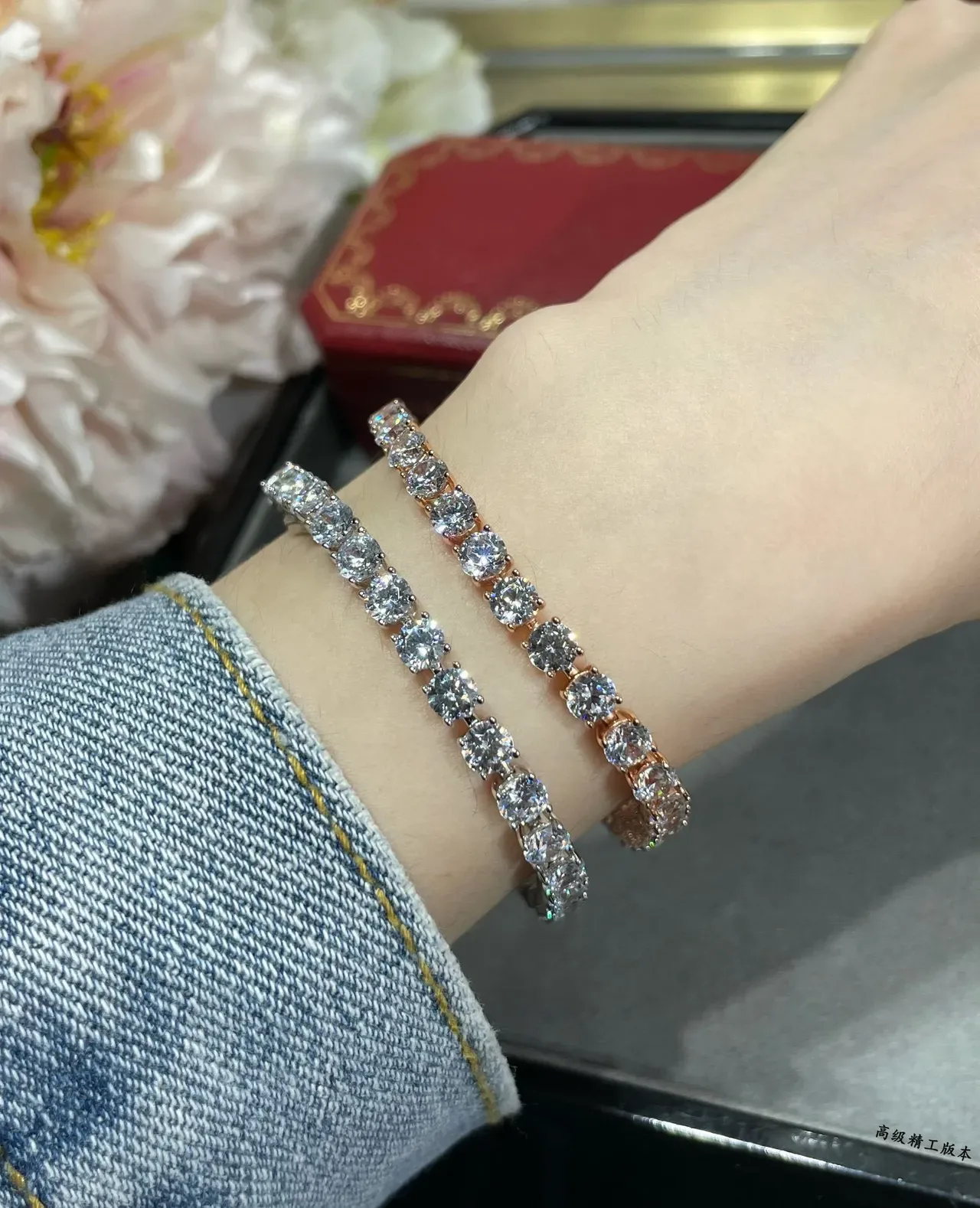 Rose Gold-Tone Pave-Set Double-Row Bangle Bracelets 9