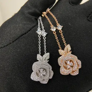 Colares com pingente de motivo de rosa pavé-set bicolor