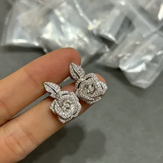 Rose-Shaped Pave-Set Floral Stud Earrings