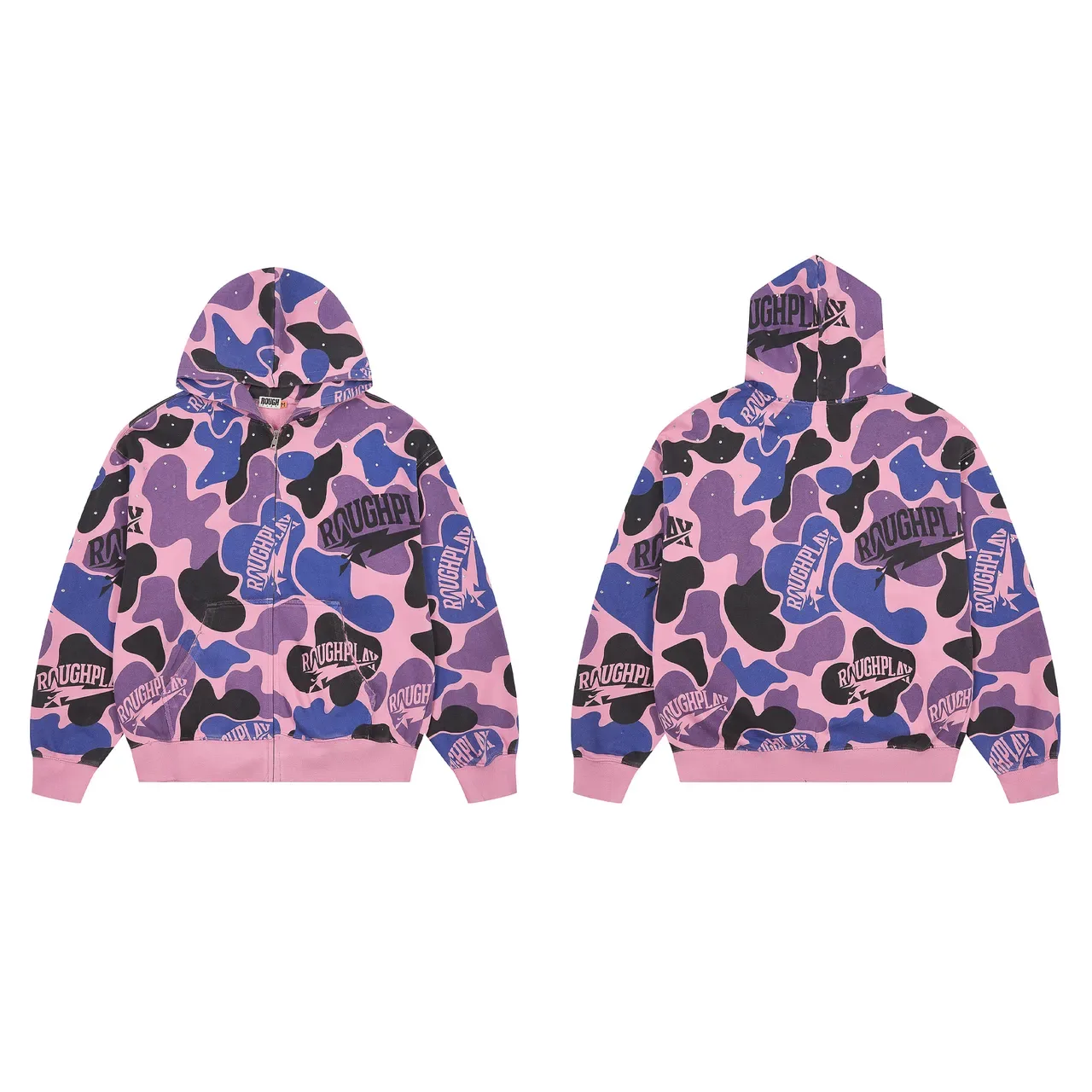Rough Play Pink Purple Camouflage Print Full-Zip Hoodie 2
