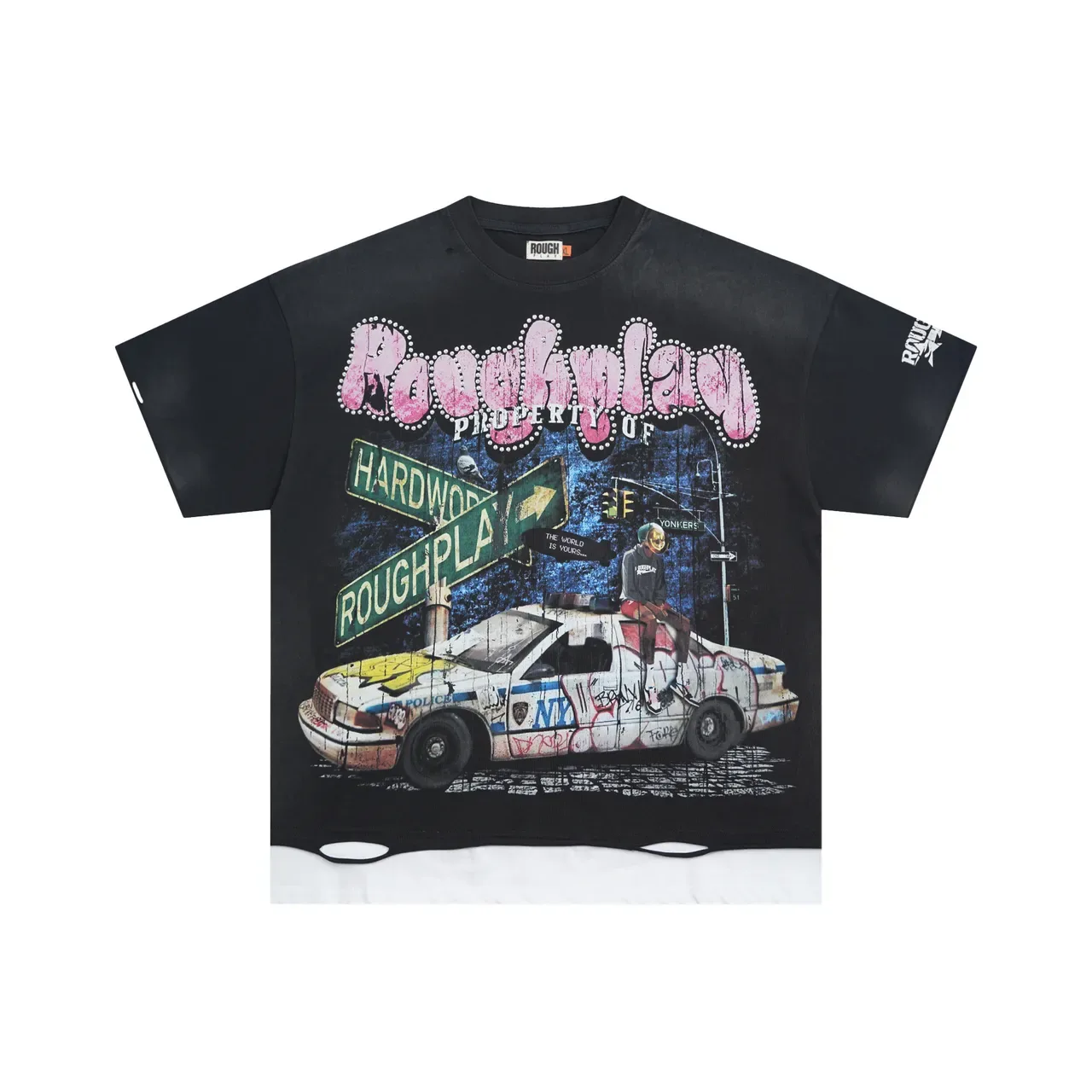 Roughplay Oversized Distressed Graphic Print Black T-Shirt 2