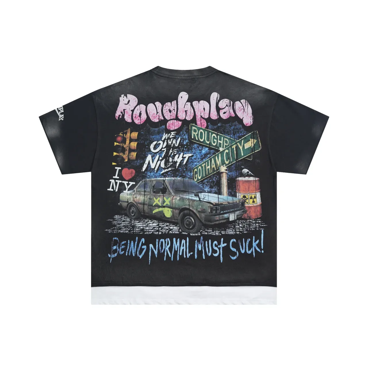 Roughplay Oversized Distressed Graphic Print Black T-Shirt 3
