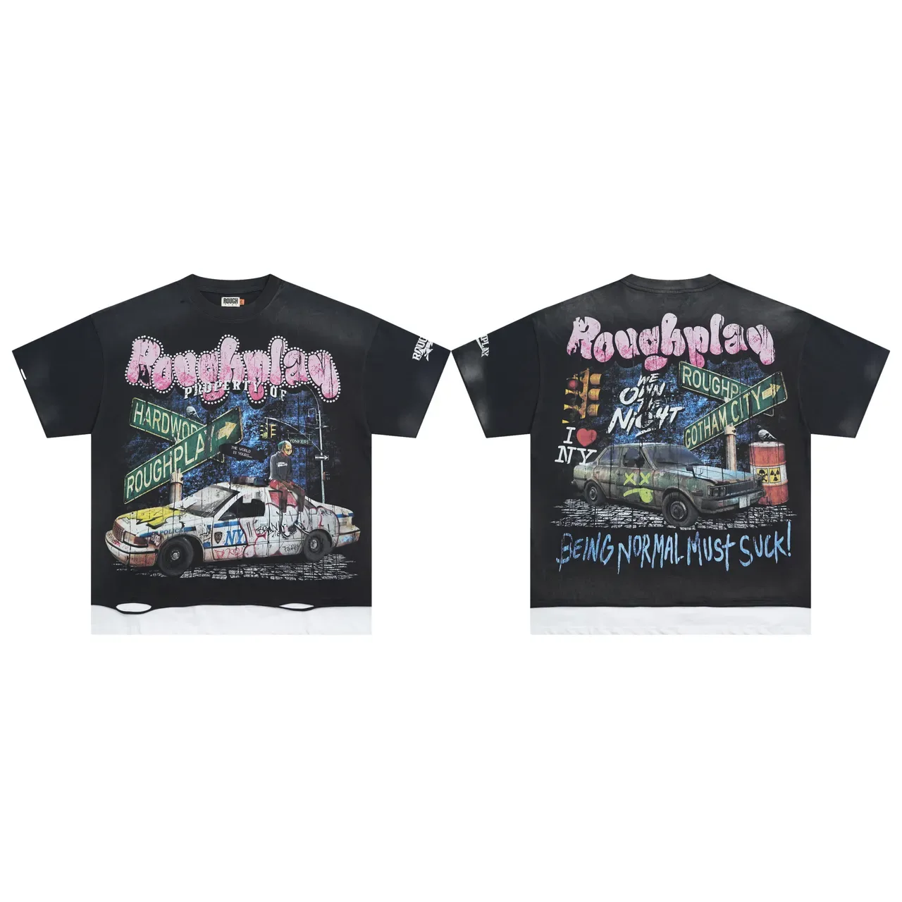 Roughplay Oversized Distressed Graphic Print Black T-Shirt 4