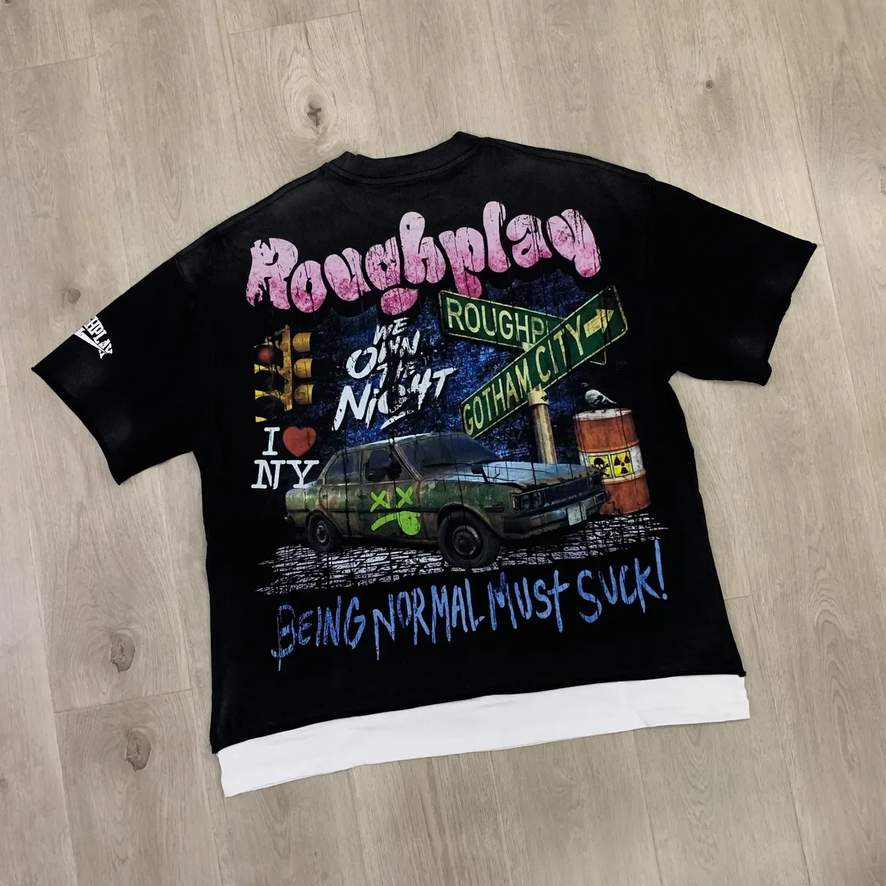 Roughplay Oversized Distressed Graphic Print Black T-Shirt 5
