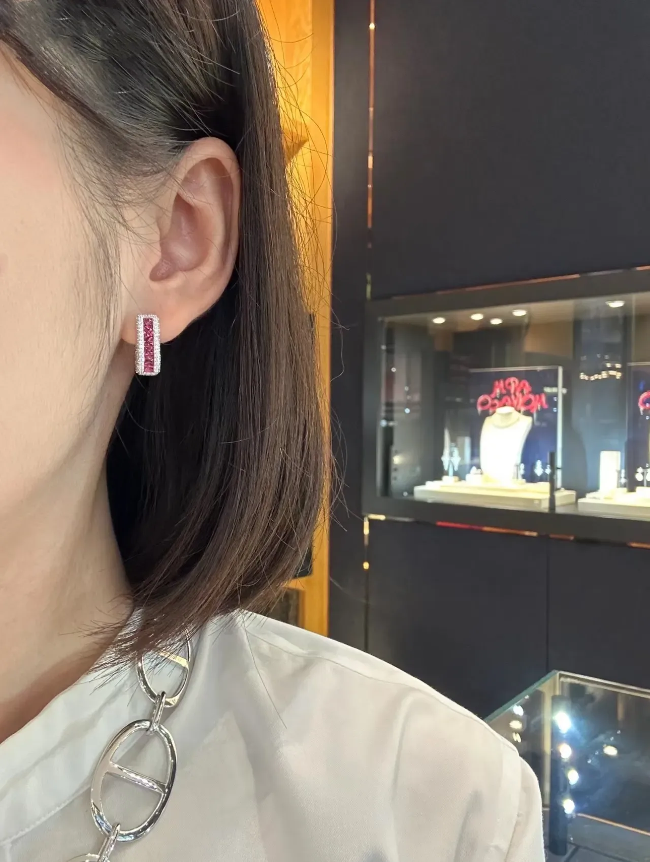 Ruby and Pavé Hoop Earrings 2