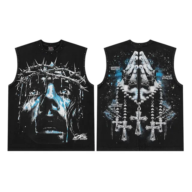 SAINT-SINNER Burgundy Black Graphic-Print Studded Shoulders Vest Top 4