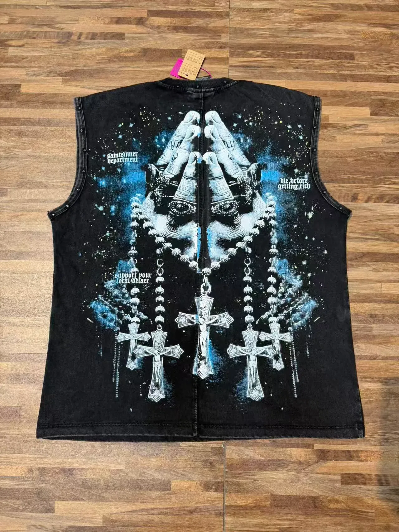 SAINT-SINNER Burgundy Black Graphic-Print Studded Shoulders Vest Top 11