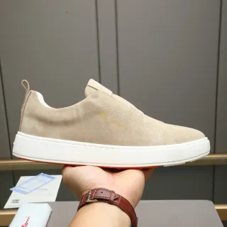 Santoni Beige Suede Slip-On Lifestyle Sneakers