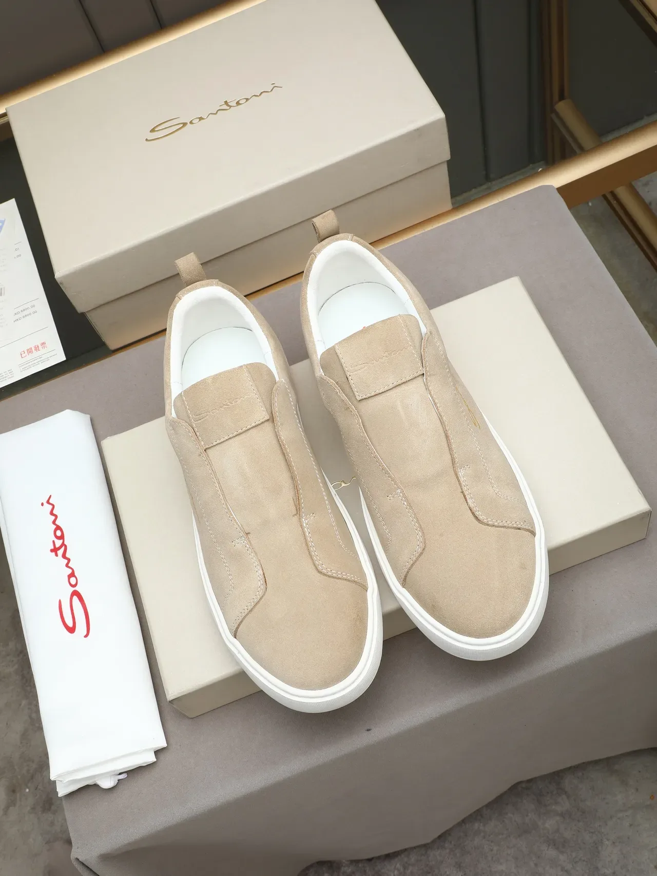 Santoni Chaussures Lifestyle Beige en Daim Slip-On 3