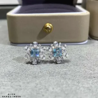 Sea Blue Square-Cut Floral Stud Earrings