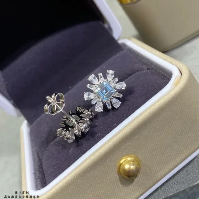 Sea Blue Square-Cut Floral Stud Earrings 2