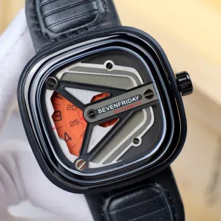 SEVENFRIDAY P1 Black Orange Open-Worked Skeletonized Dial Angular PVD Case Mechanical Watch