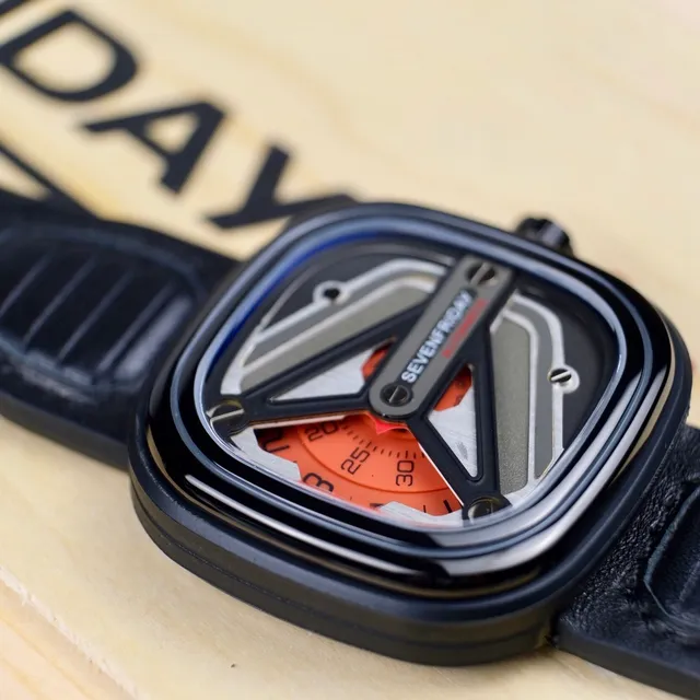 SEVENFRIDAY P1 Black Orange Open-Worked Skeletonized Dial Angular PVD Case Mechanical Watch 3