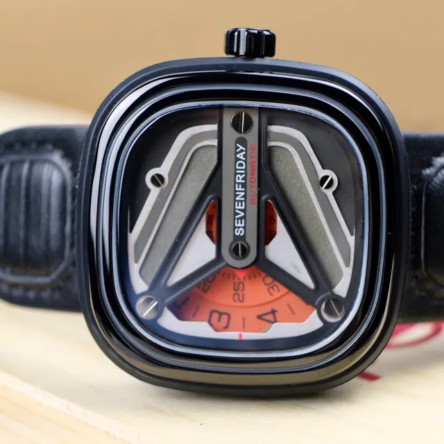 SEVENFRIDAY P1 Black Orange Open-Worked Skeletonized Dial Angular PVD Case Mechanical Watch 6