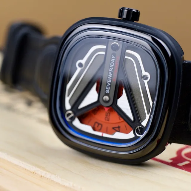 SEVENFRIDAY P1 Black Orange Open-Worked Skeletonized Dial Angular PVD Case Mechanical Watch 7