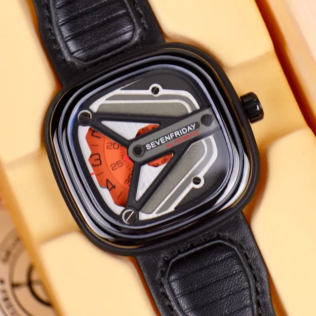 SEVENFRIDAY P1 Black Orange Open-Worked Skeletonized Dial Angular PVD Case Mechanical Watch 8