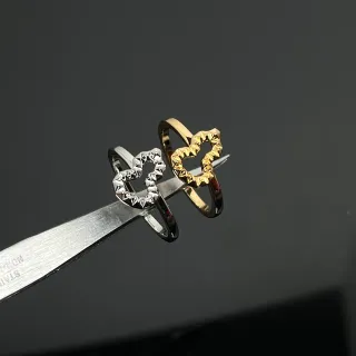 Silver and Gold Heart Openwork Faceted Edge Stackable Rings
