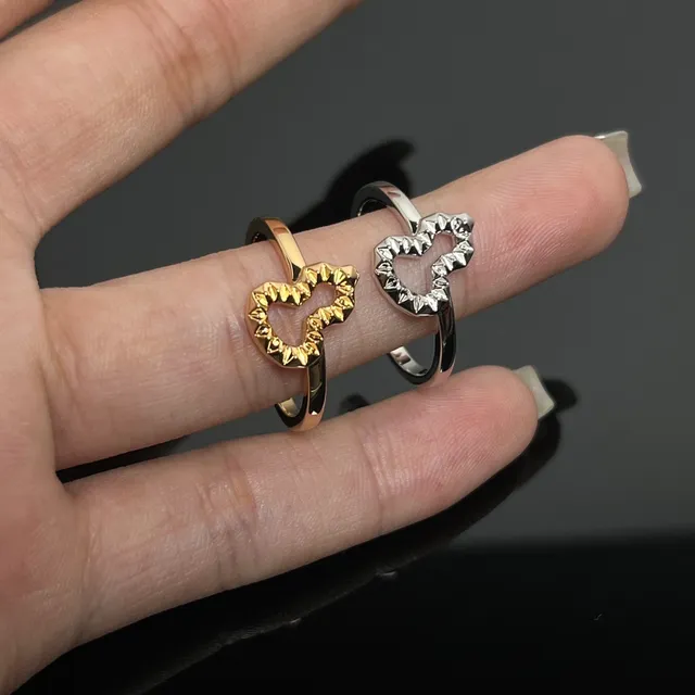 Silver and Gold Heart Openwork Faceted Edge Stackable Rings 2