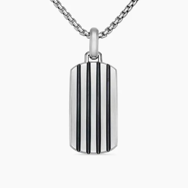 Silver Black Dog-Tag Pendant Brushed Metal Finish Necklace 2