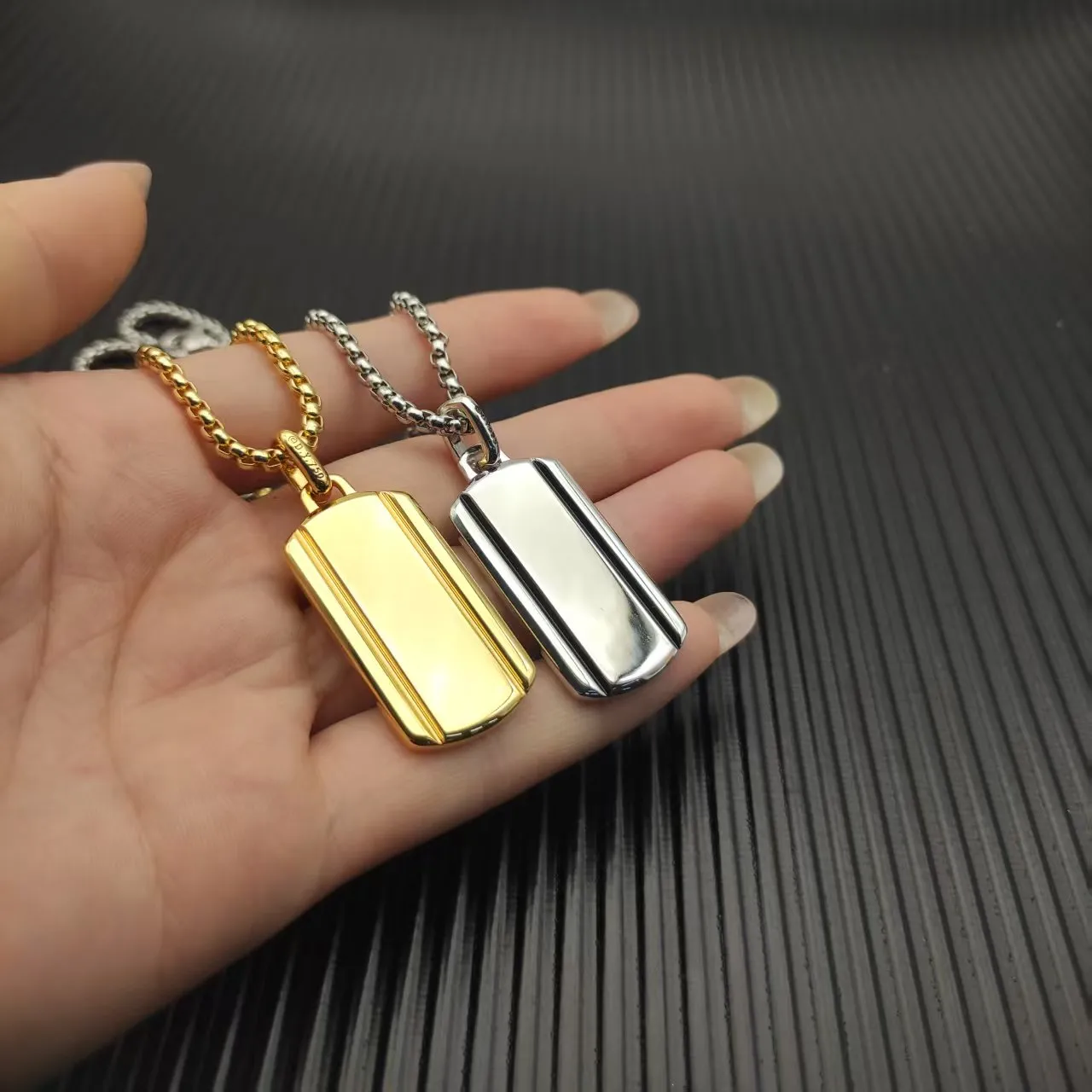 Silver Black Dog-Tag Pendant Brushed Metal Finish Necklace 3