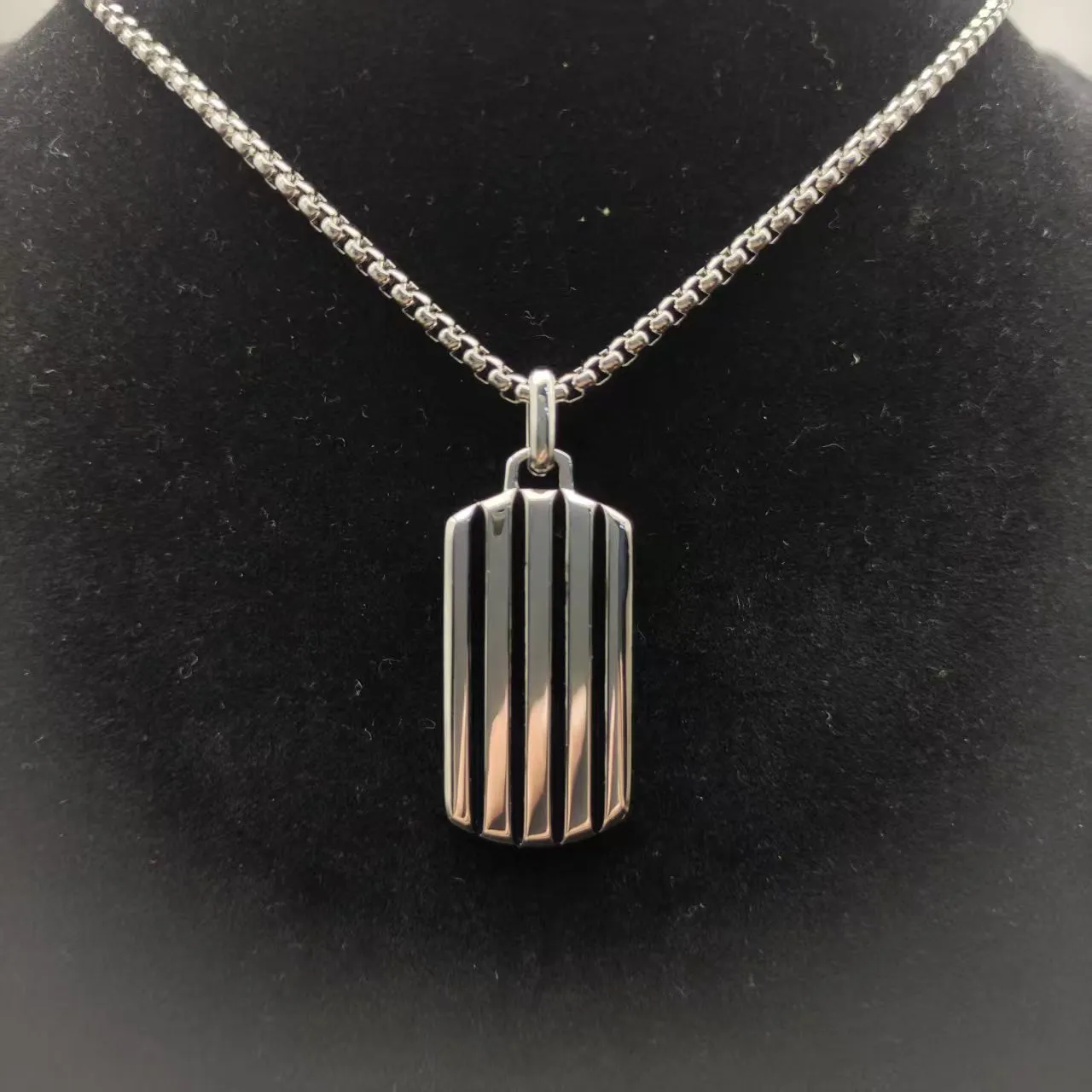Silver Black Dog-Tag Pendant Brushed Metal Finish Necklace 7