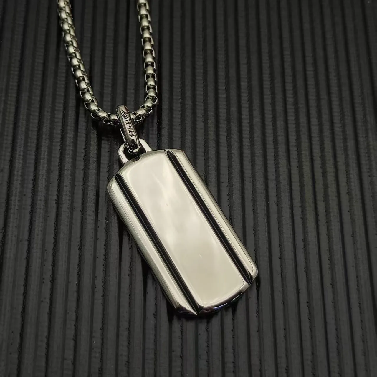 Silver Black Dog-Tag Pendant Brushed Metal Finish Necklace 8