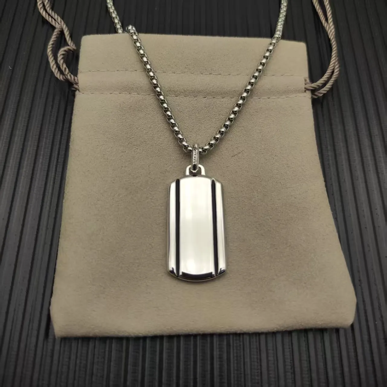 Silver Black Dog-Tag Pendant Brushed Metal Finish Necklace 1